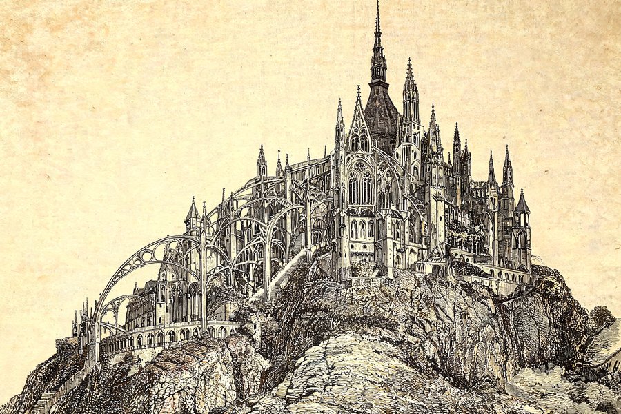 Il coro gotico dell'abbazia di Mont Saint-Michel con gli archi rampanti
