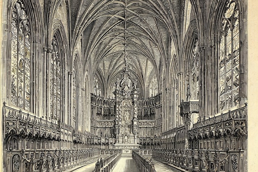 Il coro della basilica di Alençon con l'altare barocco sotto le volte gotiche