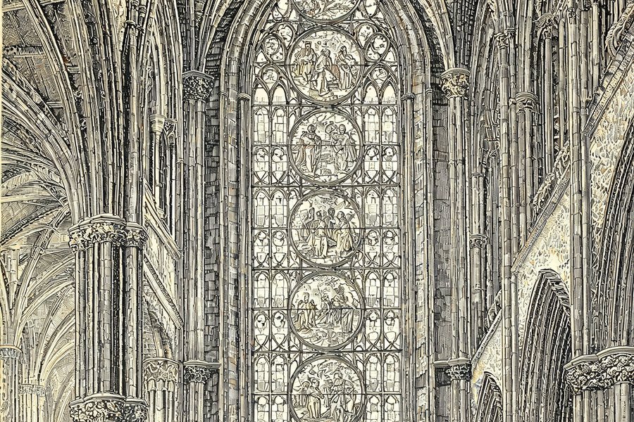 Una vetrata medievale a medaglioni della cattedrale di Bourges