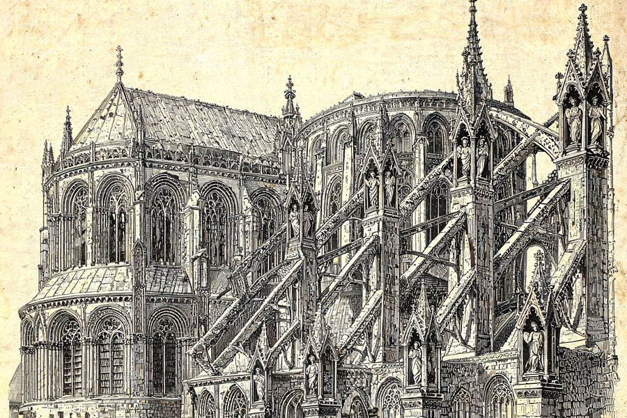 L'abside della cattedrale di Reims con i contrafforti e gli angeli