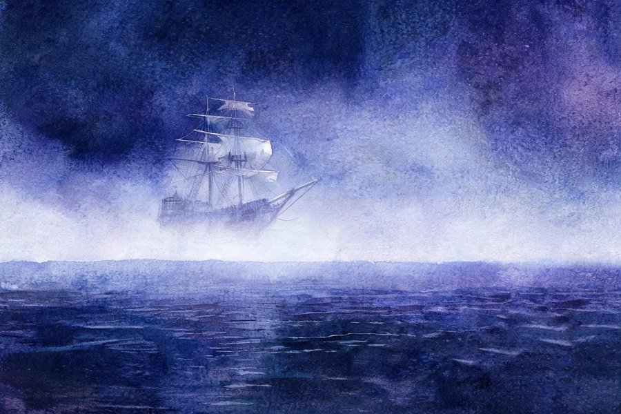 Miraggio Fata Morgana: una nave sembra fluttuare sopra l'orizzonte del mare