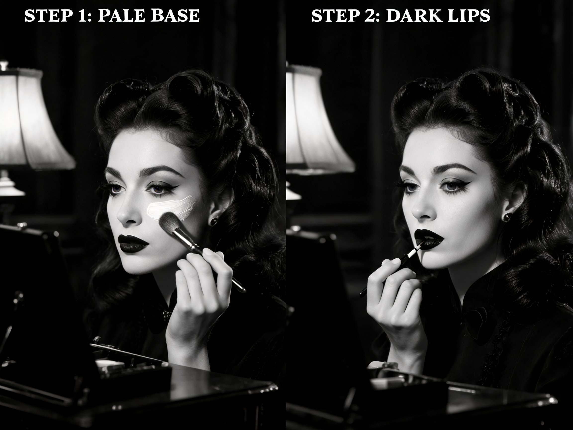 Collage trucco dark per sottogeneri: victorian goth, cybergoth, pastel goth e deathrock