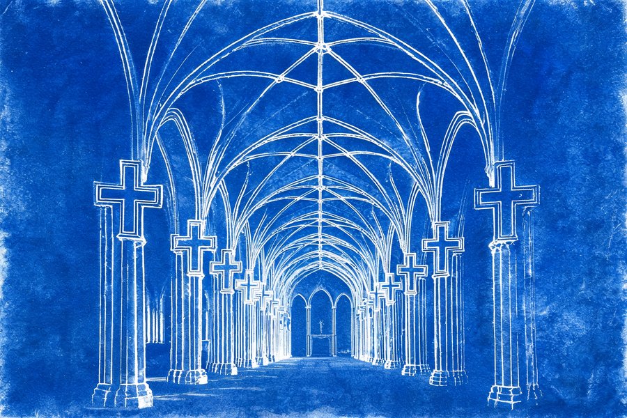 La navata gotica dell'abbazia di Fossanova con le volte a crociera costolonate e i pilastri cruciformi cistercensi