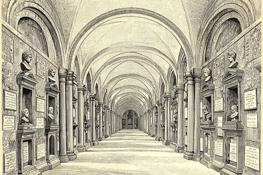 Il viale porticato del cimitero del Verano