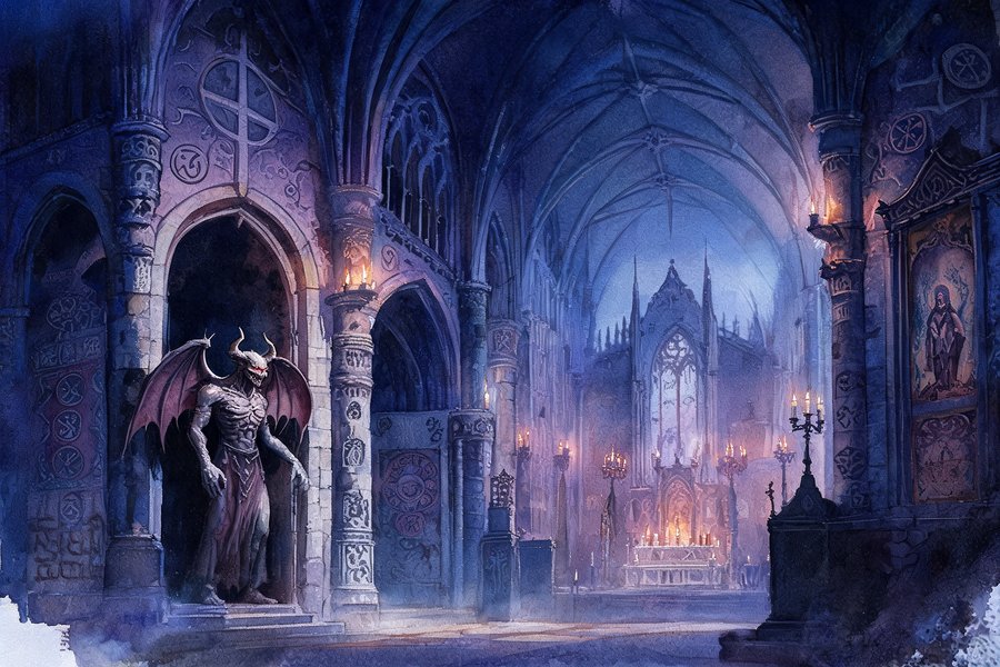 L'interno della chiesa di Maria Maddalena a Rennes-le-Château con il demonio Asmodeo, le decorazioni enigmatiche e i simboli ambigui di Saunière