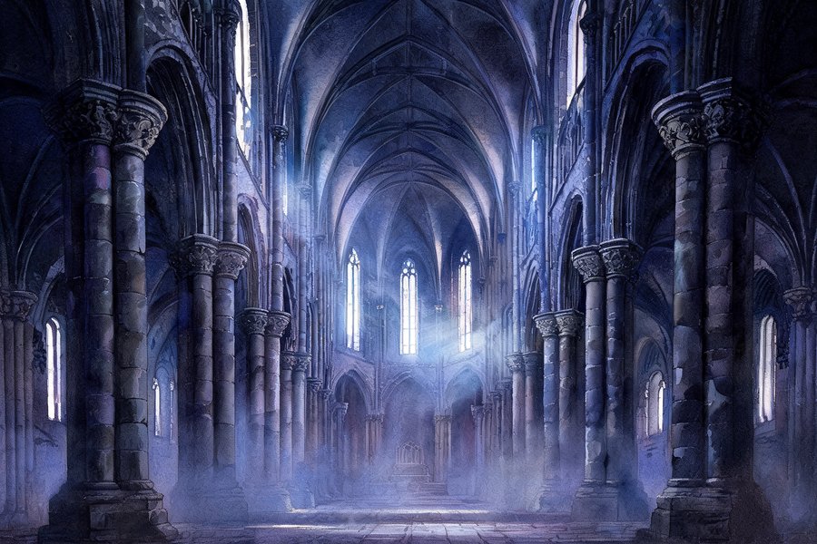 Interno della chiesa della Sacra di San Michele: colonne romaniche con capitelli istoriati e archi gotici filtrano la luce alpina