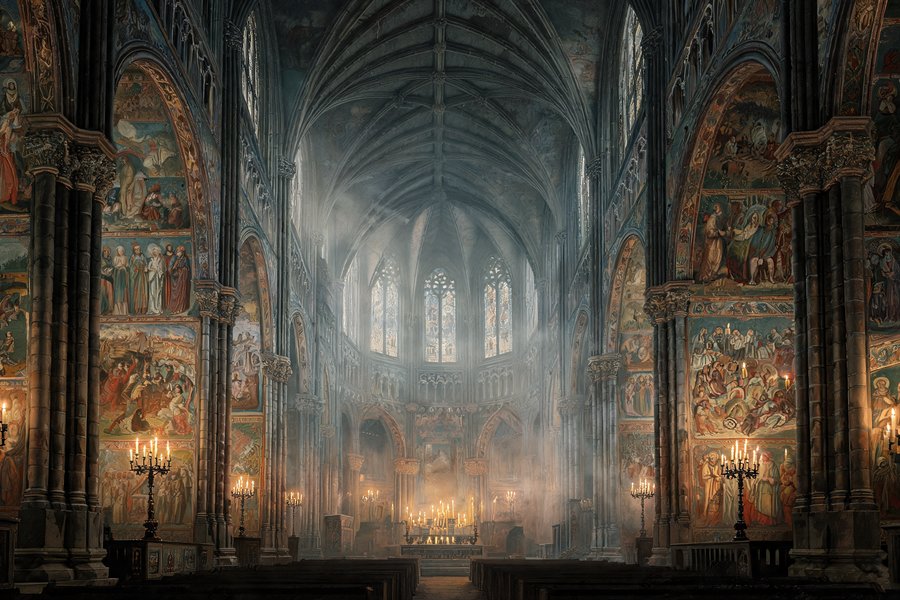 L'interno della Collegiata di Santa Maria Assunta di San Gimignano con i cicli di affreschi medievali e la Cappella di Santa Fina di Ghirlandaio