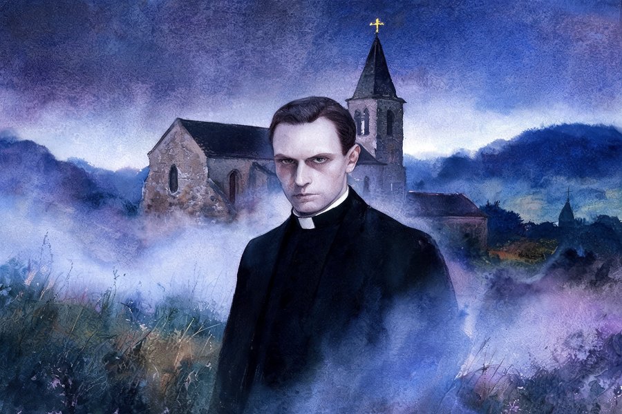 Il curé Bérenger Saunière di Rennes-le-Château: il prete misterioso in tonaca nera nel Languedoc con la chiesa medievale alle spalle