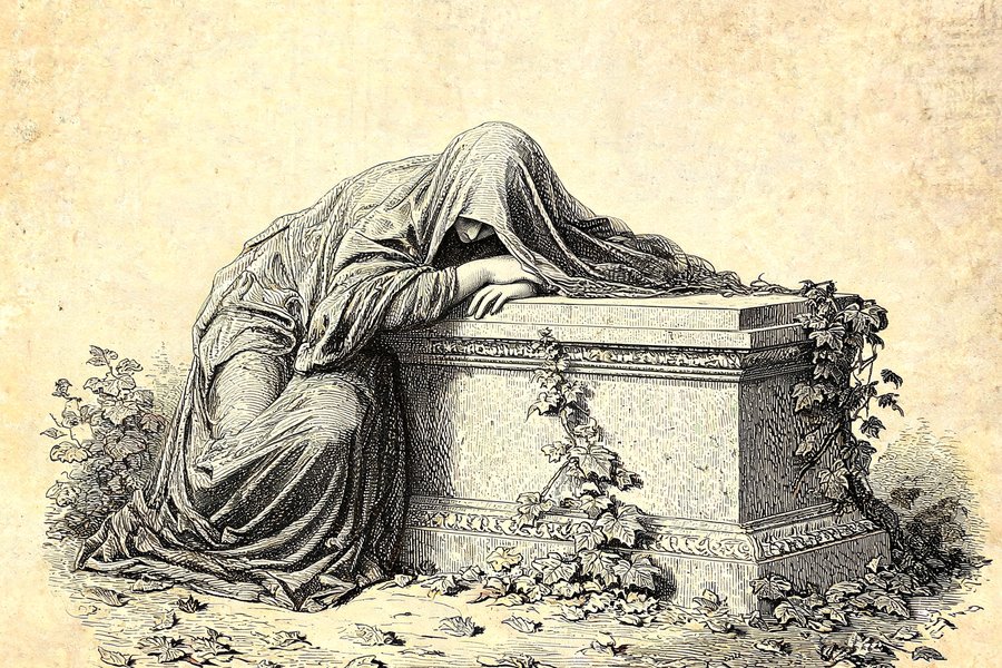 Una statua funebre dolente al cimitero del Verano