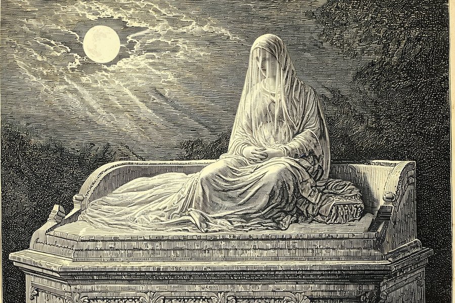 La statua della Velata nel cimitero di San Pietro in Vincoli