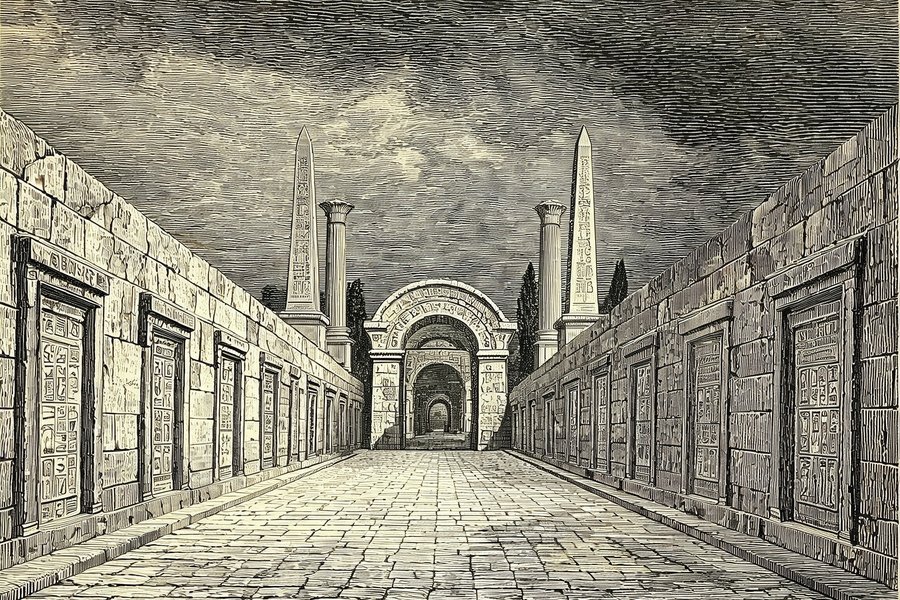 Il viale egizio con le tombe del cimitero di Highgate