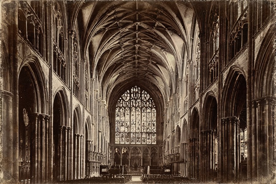 La navata del York Minster con le vetrate medievali e le volte a nervature gotiche che si innalzano verso il cielo
