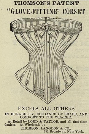 pubblicità di un corsetto di fine ottocento