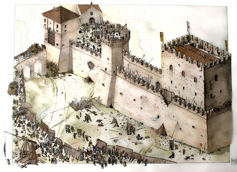 ricostruzione dell'assedio alla Rocca di Mondaino