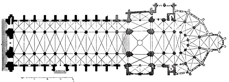 La pianta della cattedrale gotica di Notre Dame e Saint Laurent in Francia