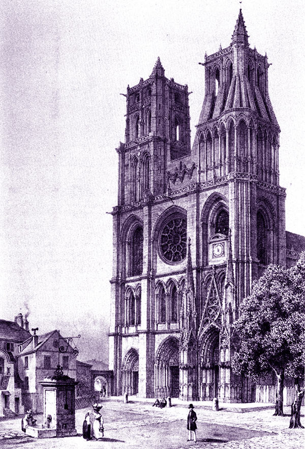 disegno della facciata della cattedrale di Mantes la Jolie