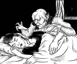 vampiro nella notte assale una ragazza nel suo letto